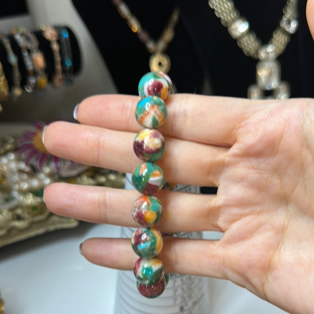 Natural Stone Composite Beaded  Bracelet Spiny Oyster Mohave Copper Turquoise